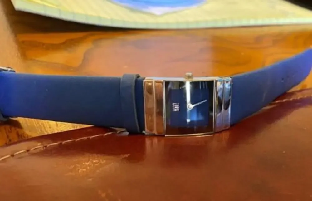 Women's 22mm Silver Tone WHY? Watch with Blue Poly Band